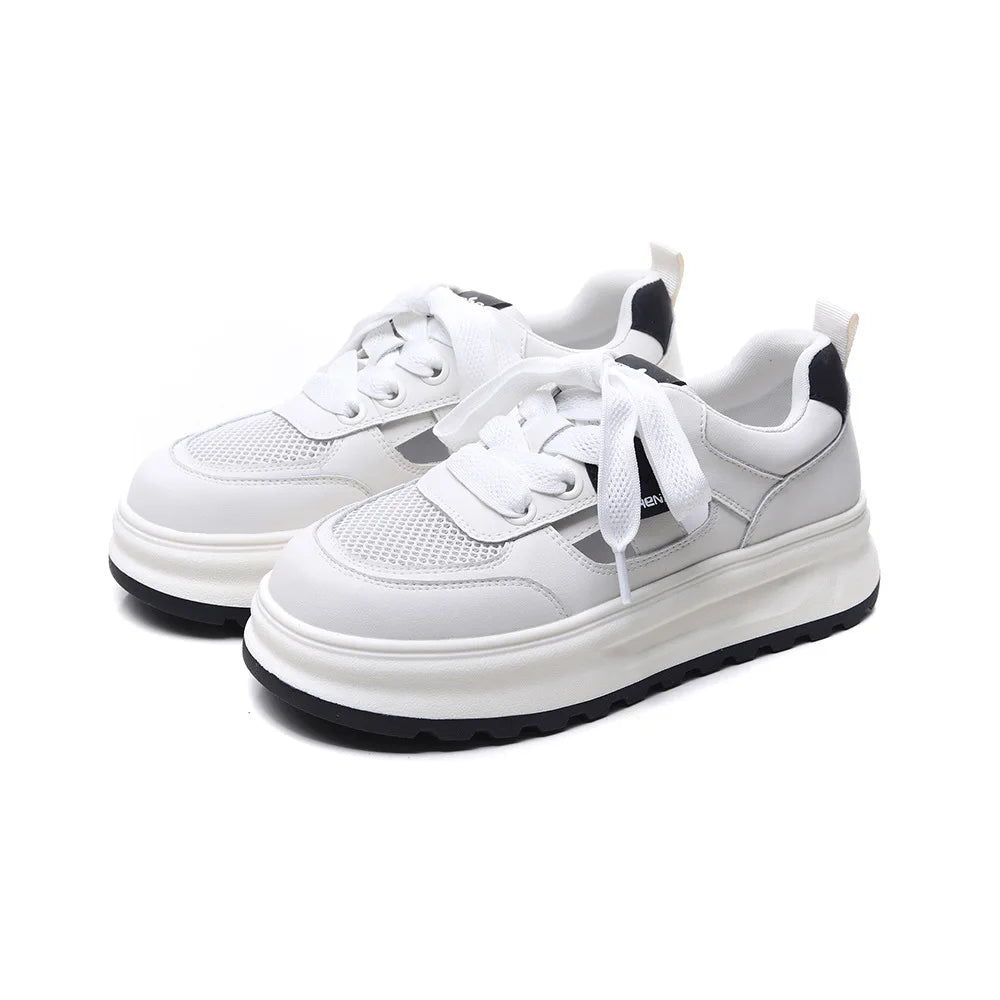 2026 New Women's White Sneakers Breathable Mesh Shoes Thick Sole Platform Casual Shoes Retro Street Style Walking Trainers