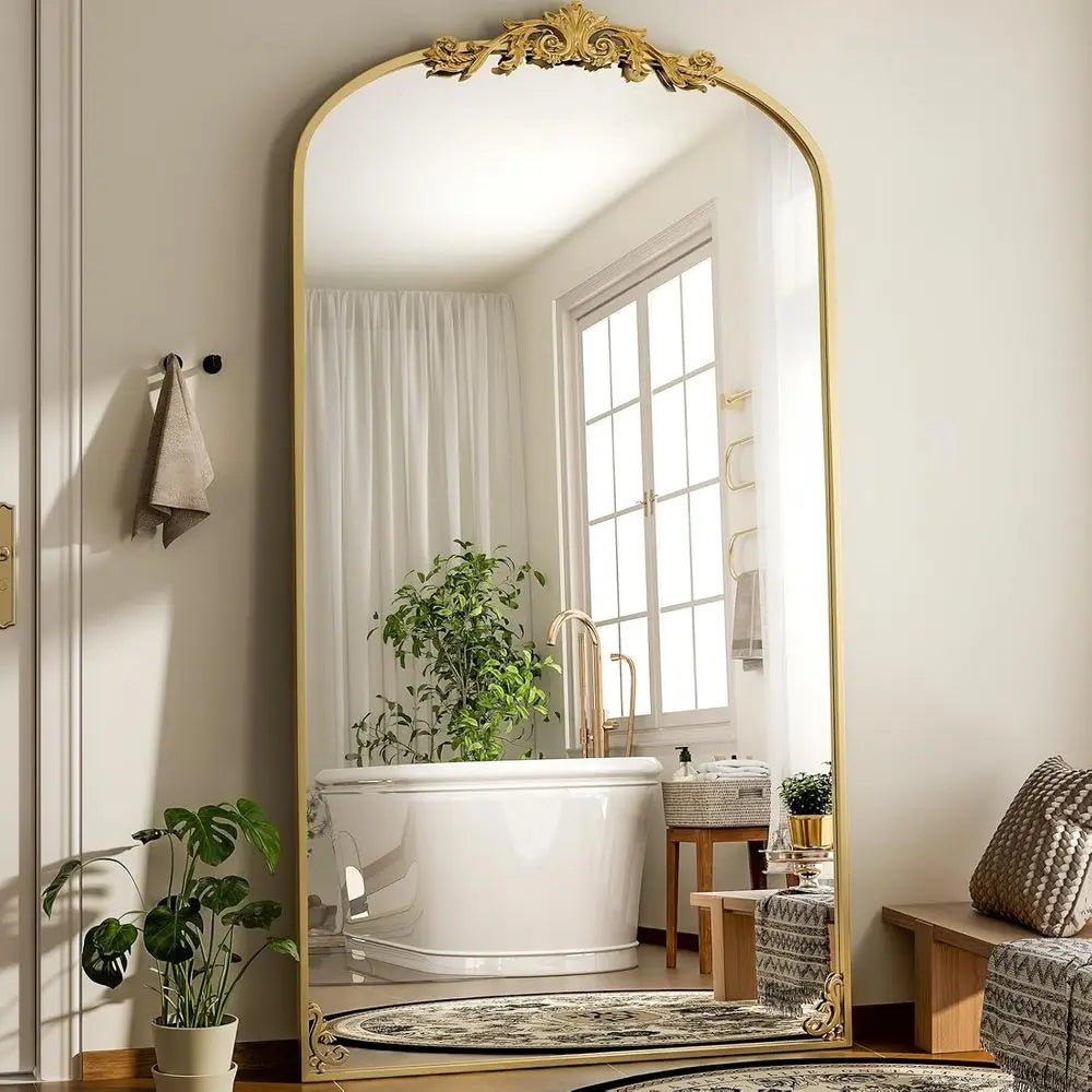 Oversized Vintage Mirror - 72"x 44" ull Length Mirror Large Carved Arched Mirrwith Metal e Baroque ull Body or Bathroom/Living R