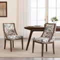Upholstered Dining Chairs Set of 2, Curved High Back, Walnut Legs, Linen Floral Padded Seat