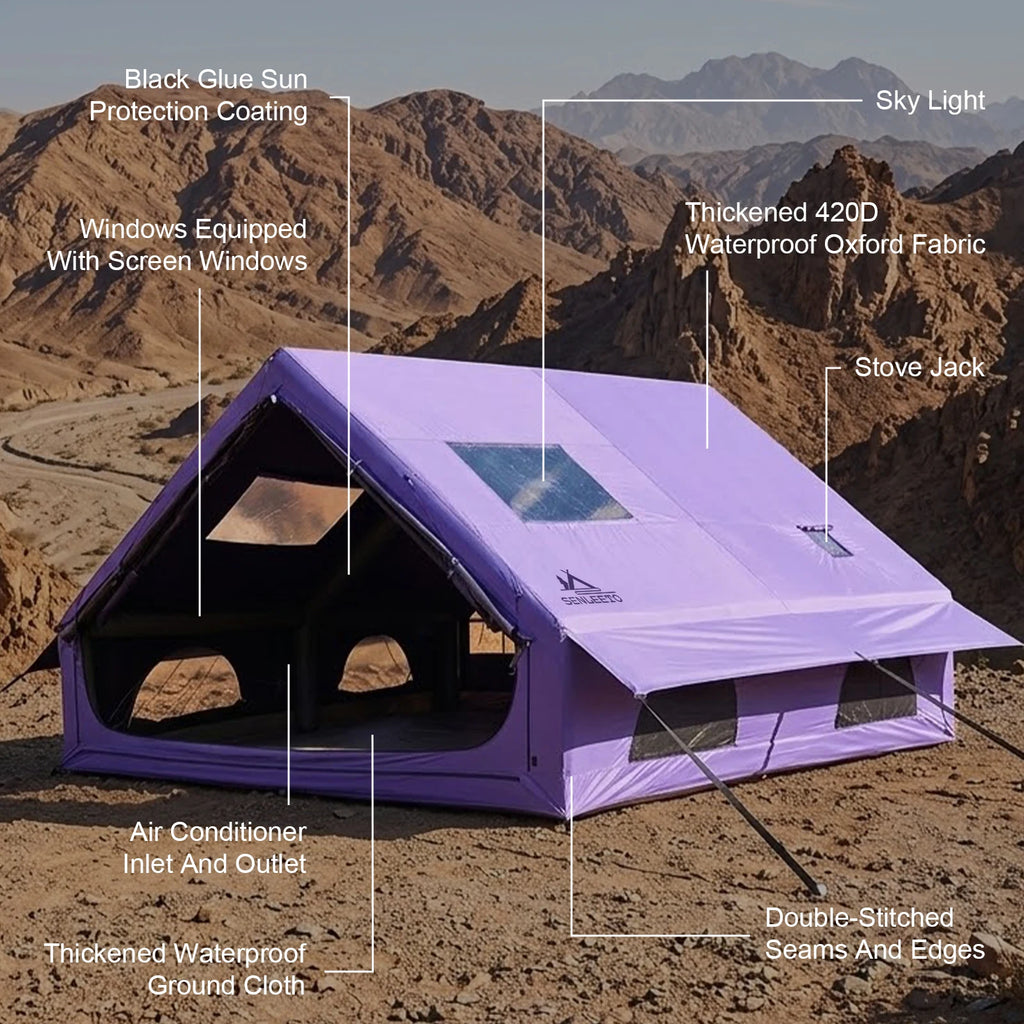 129 Sq Ft Large Inflatable Camping Tent Waterproof Oxford Air Tent House with Hand Pump 4 Season Sunproof Glamping Family Tent