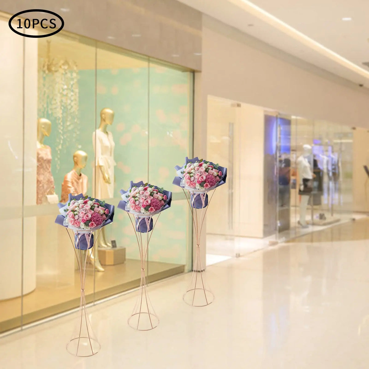10 Pcs Gold Centerpieces Wedding Table Vase, 31.5 Inch Tall Trumpet Vase, Road Lead Arrangement Flower Stand for Anniversary Party B