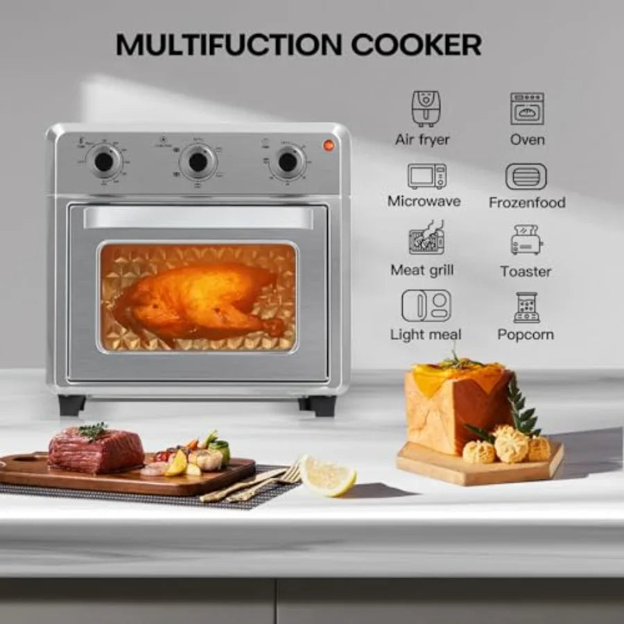 Compact 1400W 21QT Stainless Steel Airfryer Toaster Oven with 6-in-1 Multifunctions Wide Temperature Range 60-Minute Timer/Auto