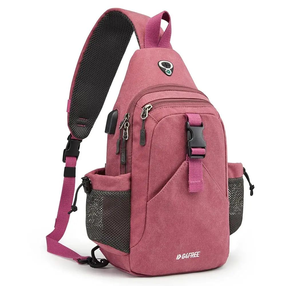 Canvas Sling Bag Crossbody Backpack with USB Charging Port & RFID Blocking, Hiking Daypack Chest Bag for Women Men