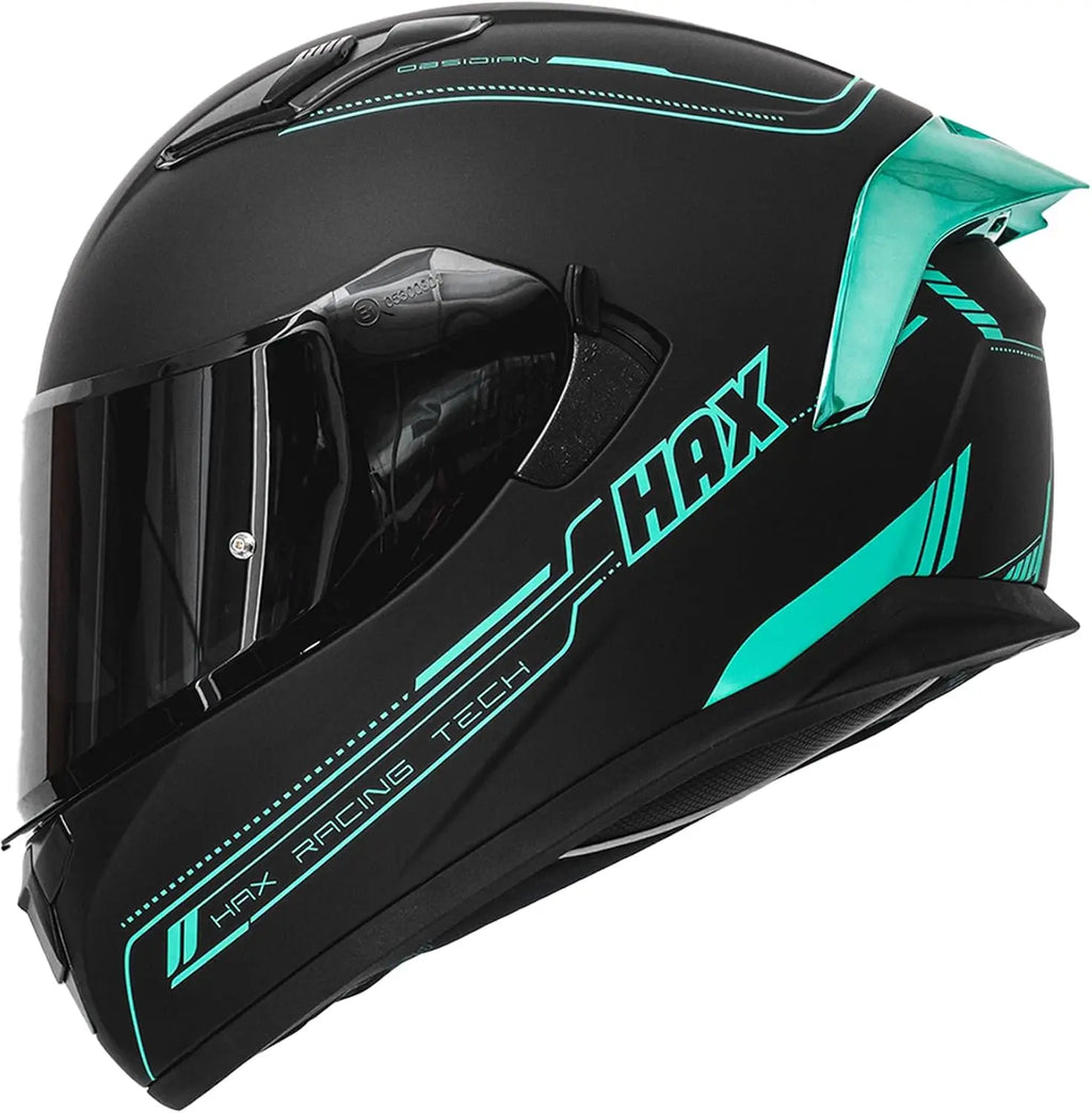 Obsidian Full Face Dual Visor Adult Motorcycle Helmet for Motorbike Street Bike with Pinlock Ready DOT Approved Matte Black Aqua