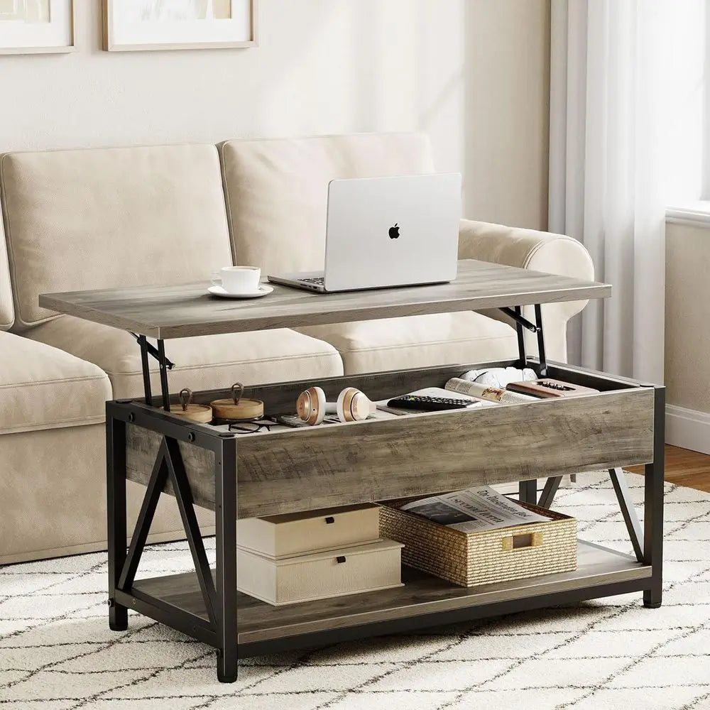Grey Storage Coffee Table with Lift Top and Large Hidden Compartment for Living Room