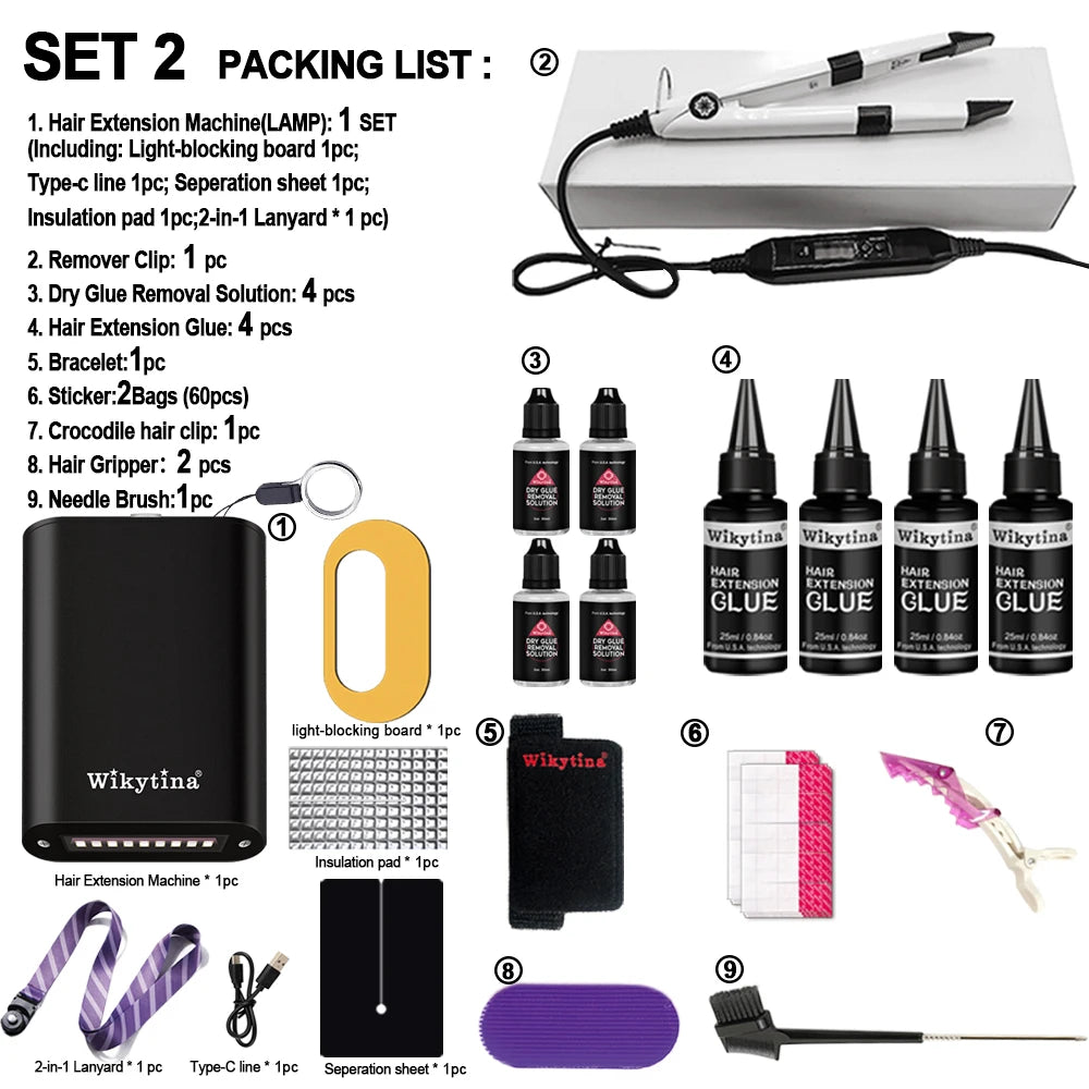 Complete Hair Extension Machine with UV Light V Light Tools Glue and Curing Lighter for Easy Hair Extensions