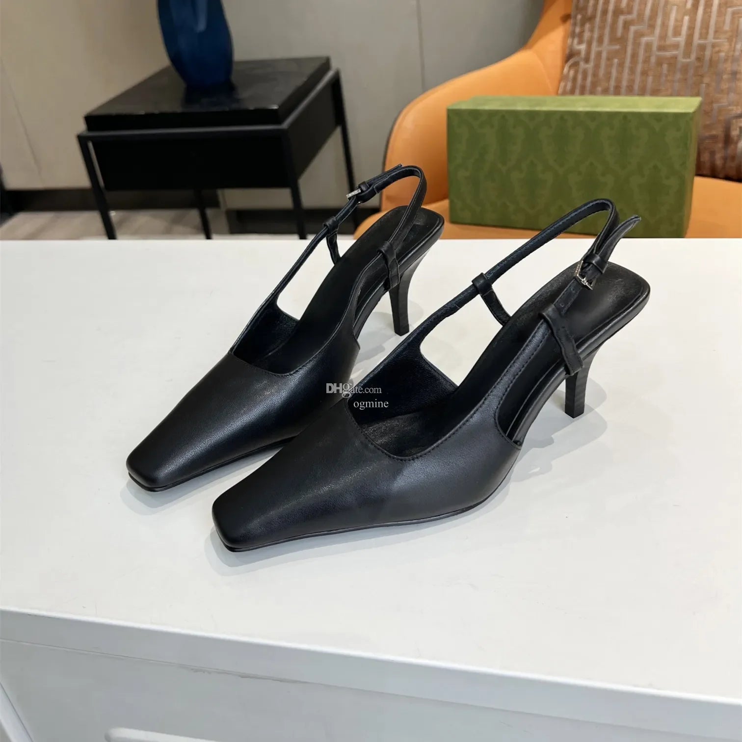 slingback pump classic 90s shoes designer velvet canvas Leather Sandals Square toe Square Heels Aria Strap Women High Heels Wome