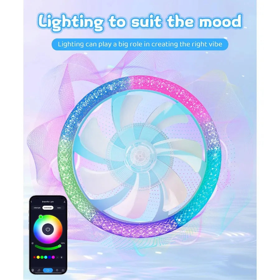 2 in 1 WiFi RGBLED 20 Ceiling Fans with Lights and Remote 30006500K Dimmable Flush Mount Smart Low Profile Ceiling Fan with Lig