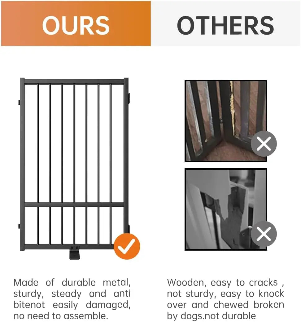 Foldable Metal Pet Gate with Door, 32" Height Freestanding Dog Fence for Indoor Outdoor Use
