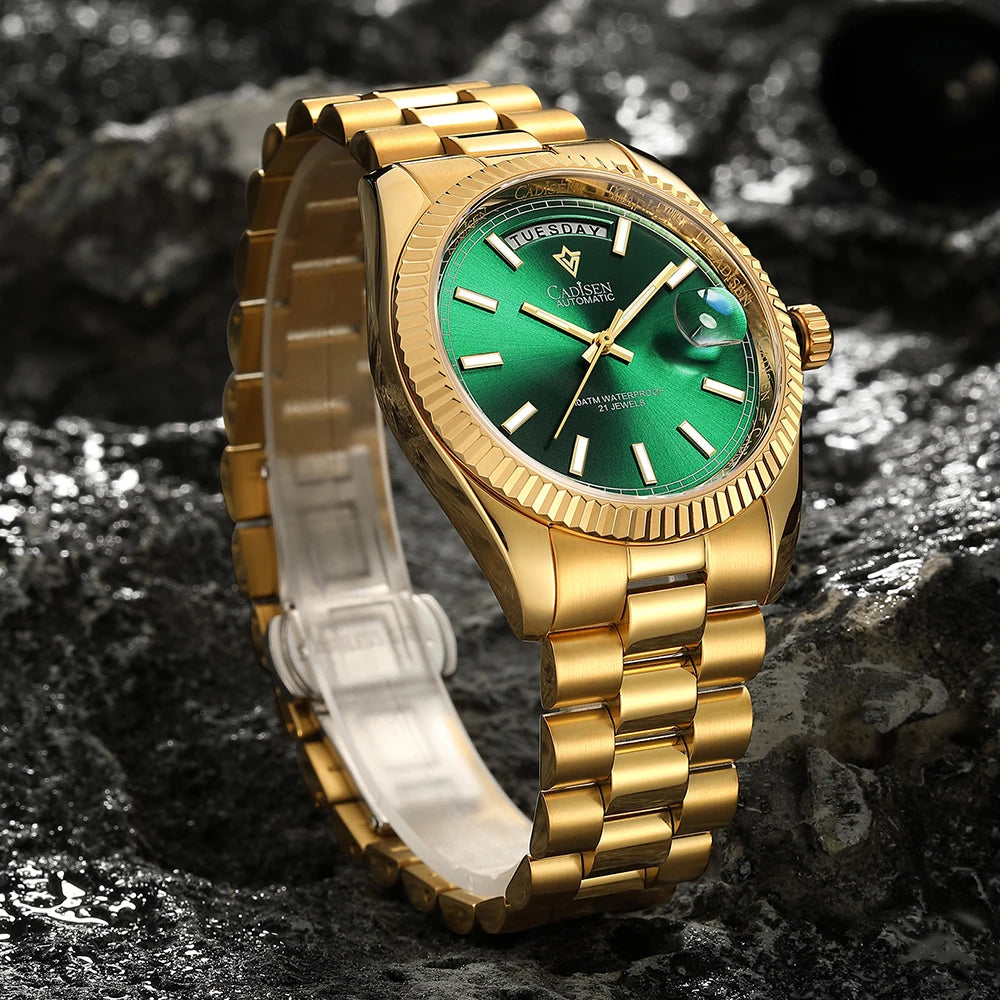 CADISEN Men Watches Luxury Golden Automatic Mechanical Watch Men Sapphire Glass 10Bar MIYOTA 8285 Movement DD40 Week Wristwatch