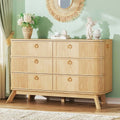 6 Drawer Dresser for Bedroom, 43 Modern Chest of Drawers with Metal HandlesampWood Legs, Curved Profile Design, Rattan Dresser f