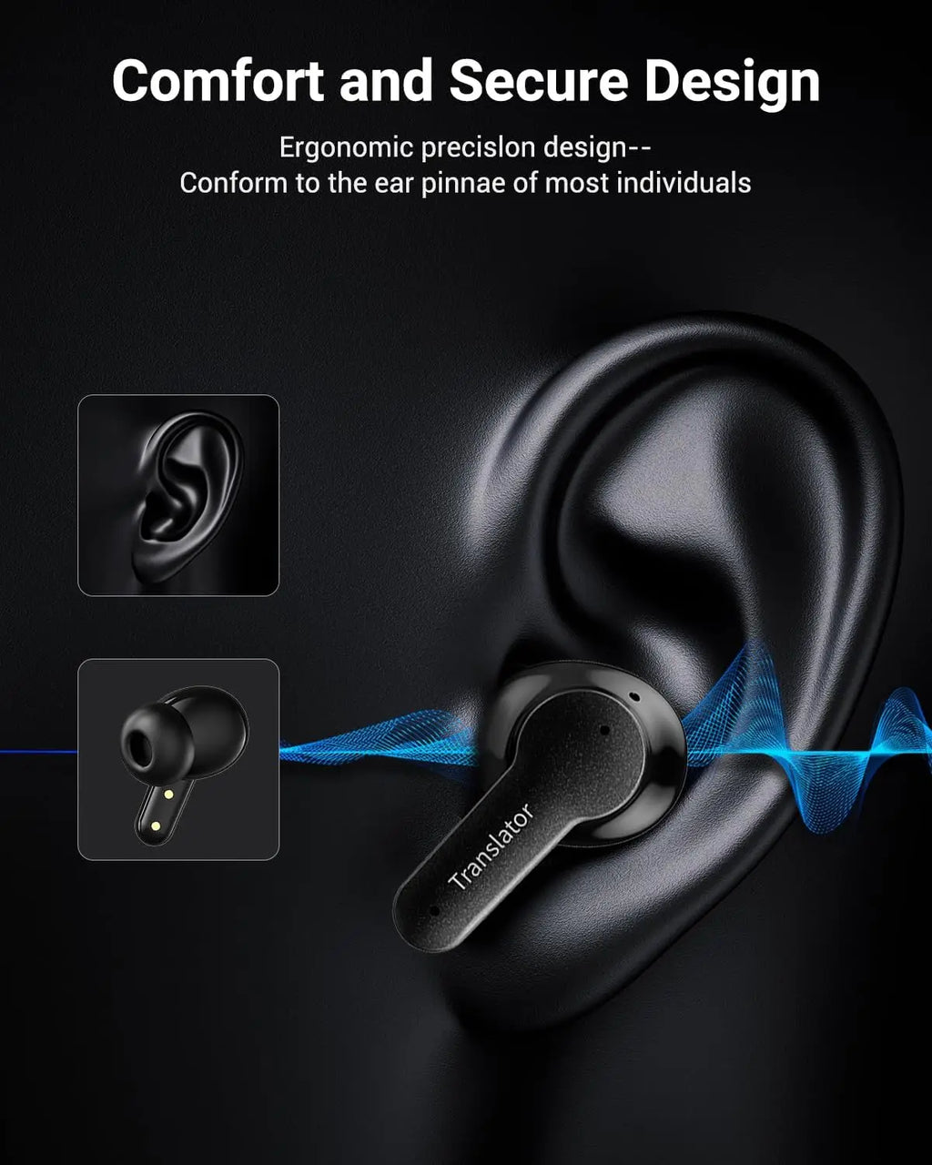 Real-Time AI Translation Earbuds, 144 Languages, 5 Modes for Travel Business Learning - Black