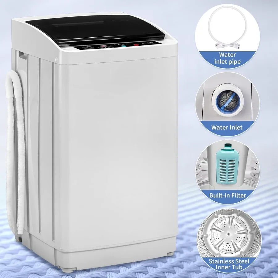 Full Automatic Washing Machine 17.8Lbs Top Load Portable Washer with Drain Pump 8 Wash Programs 5 Water Levels 2 in 1 Washer an