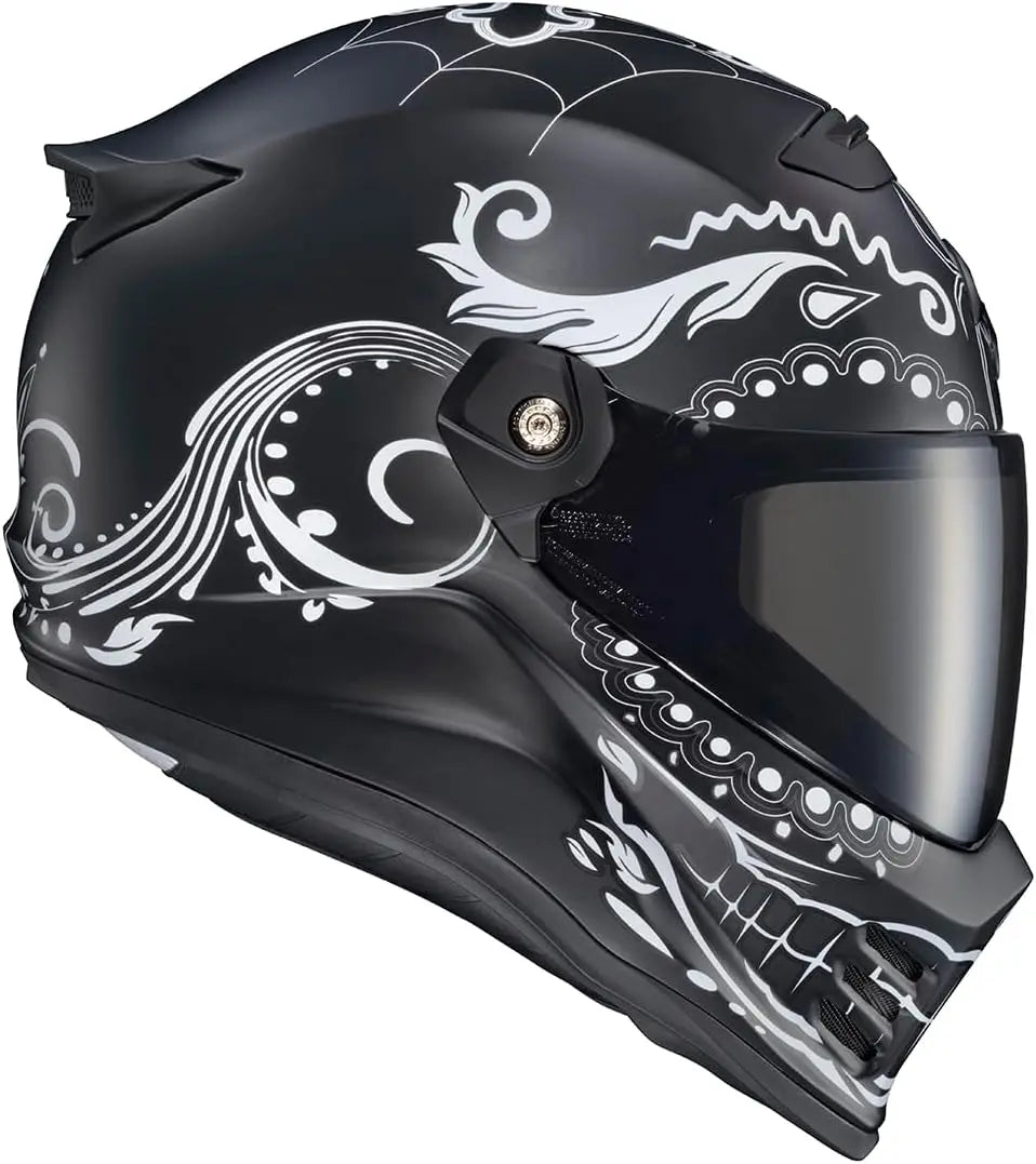 Covert FX Full Face Adult Motorcycle Helmet Street Fighter Style-Bluetooth Ready Speaker Pockets DOT ECE El Malo (White/Matte Bl