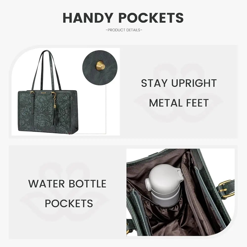 Laptop Bag for Women Vintage Leather Work Tote 15.6 inch Large Capacity Computer Bag with Clutch Purse for Teacher,Office,Ca
