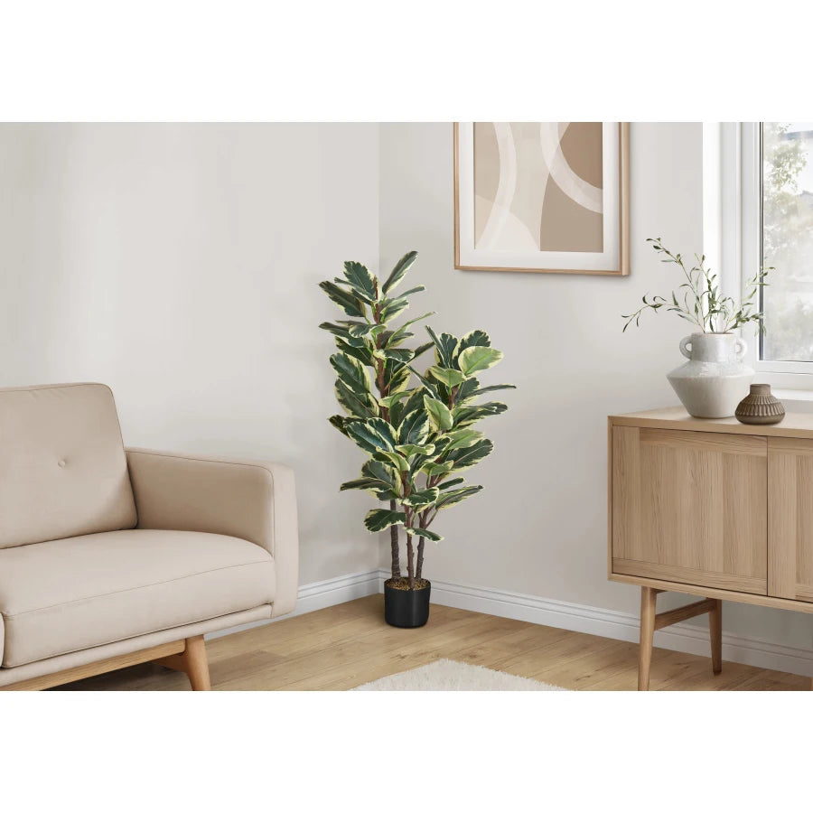 Artificial Plant 47 Tall Oak Tree Indoor Faux Floor Potted Greenery Real Touch Decorative Green Leaves Black Pot