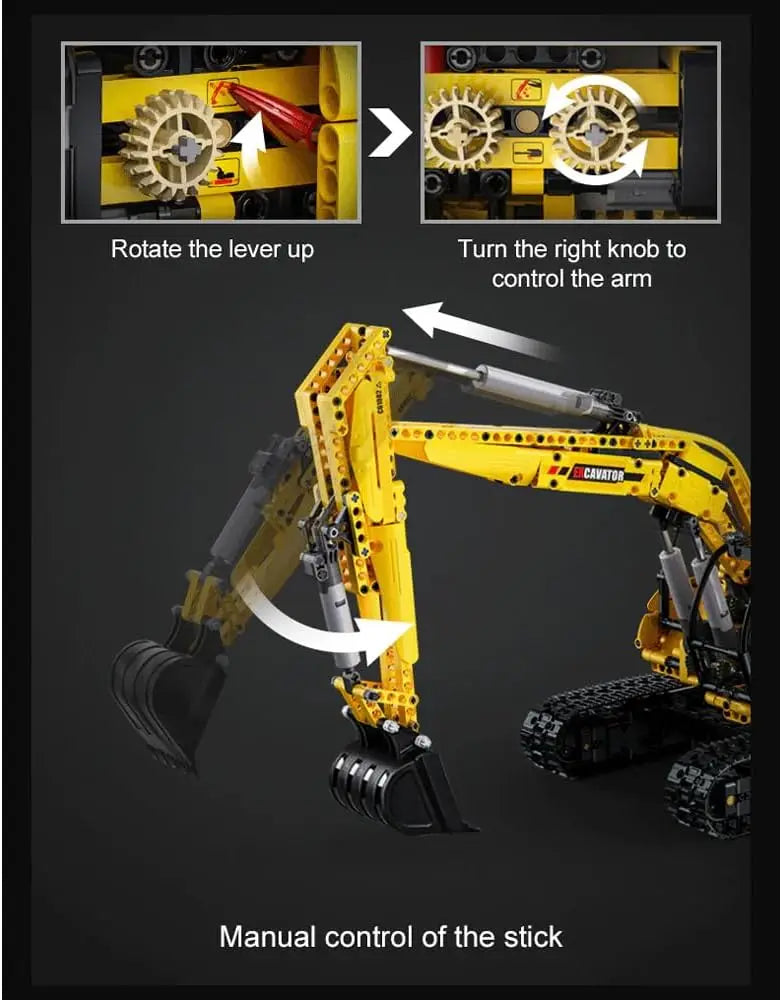 Engineering Series 1:20 Scale Excavator Model with Articulated Arm and Operational Doors, Advanced Building Set