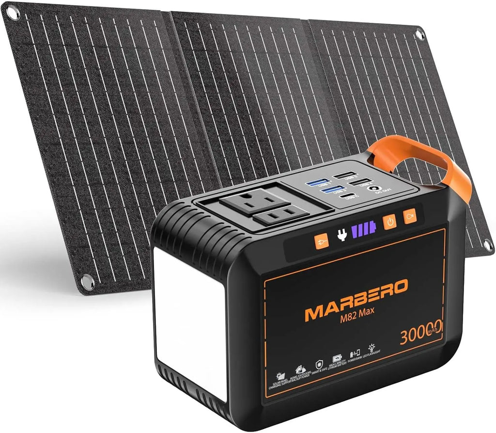 111Wh Portable Power Station with 30W Solar Panel, AC Outlet for Camping, Outdoor & Emergency Use