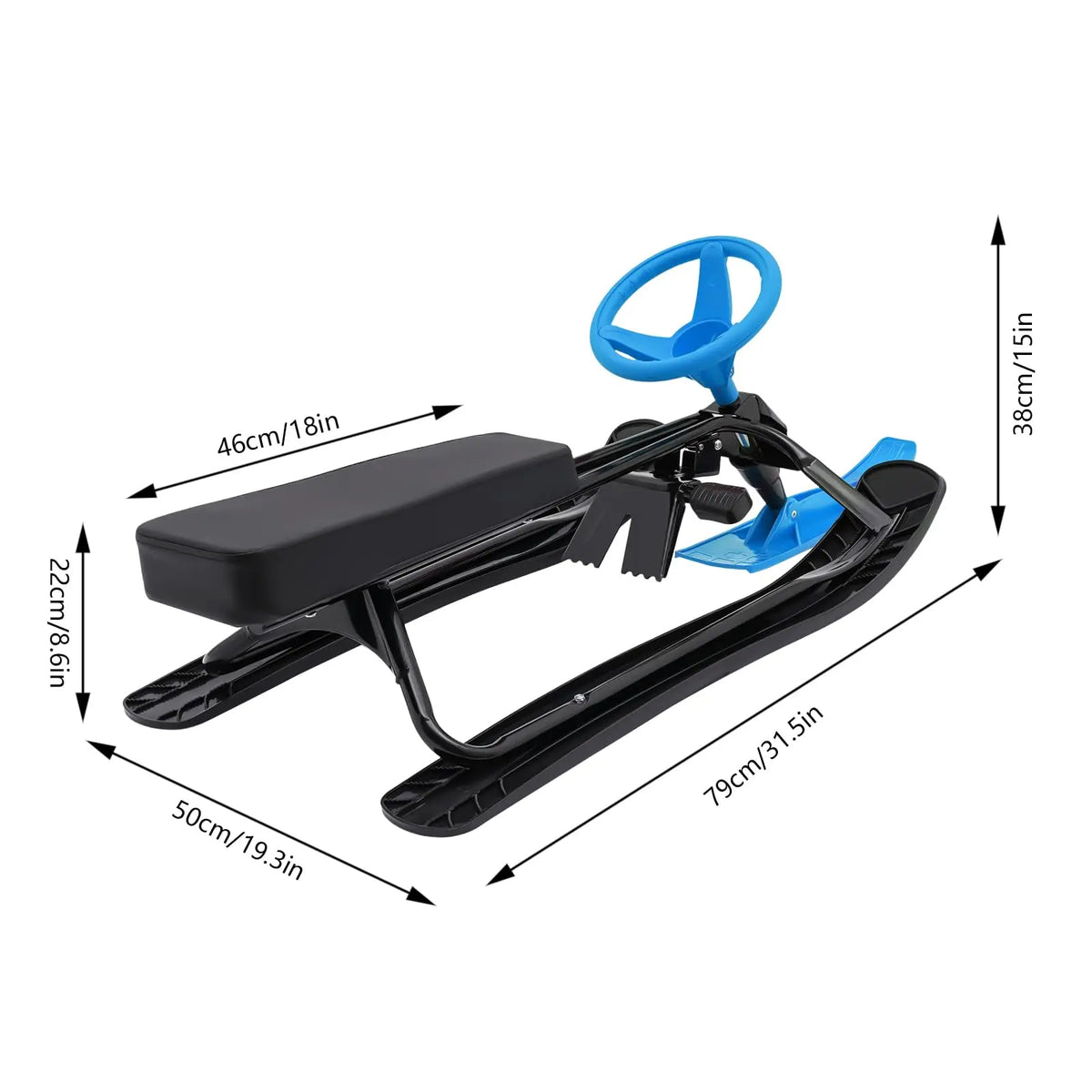 Snow Racer Sled, Ski Sled Slider Board with Steering Wheel, Soft and Large Pu Seat, Twin Brakes for Kids Aged 3-15 Years Old & a