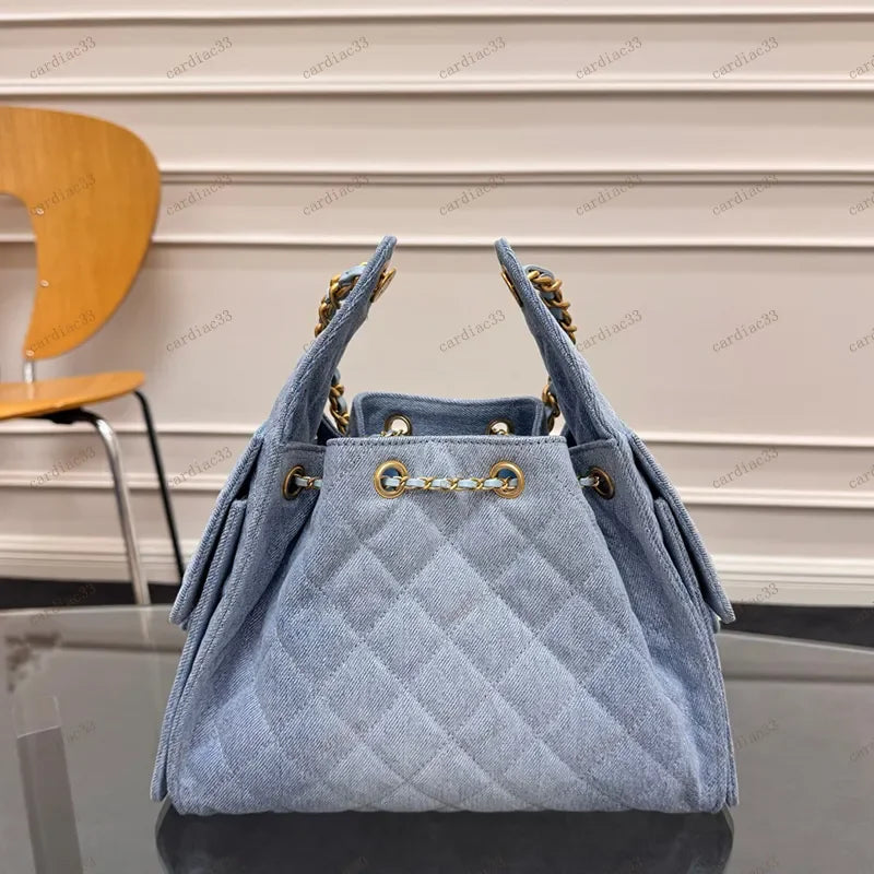 bag Handbag Luxury Designer Hobo Bag Washed Denim Golden Hardware Shoulder Bag genuine leather Card Slots Hippie bag Fashion bag