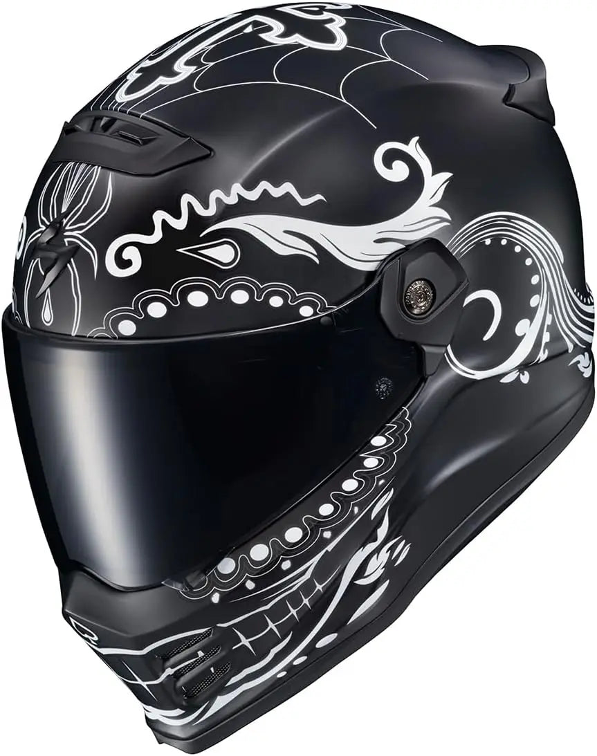 Covert FX Full Face Adult Motorcycle Helmet Street Fighter Style-Bluetooth Ready Speaker Pockets DOT ECE El Malo (White/Matte Bl