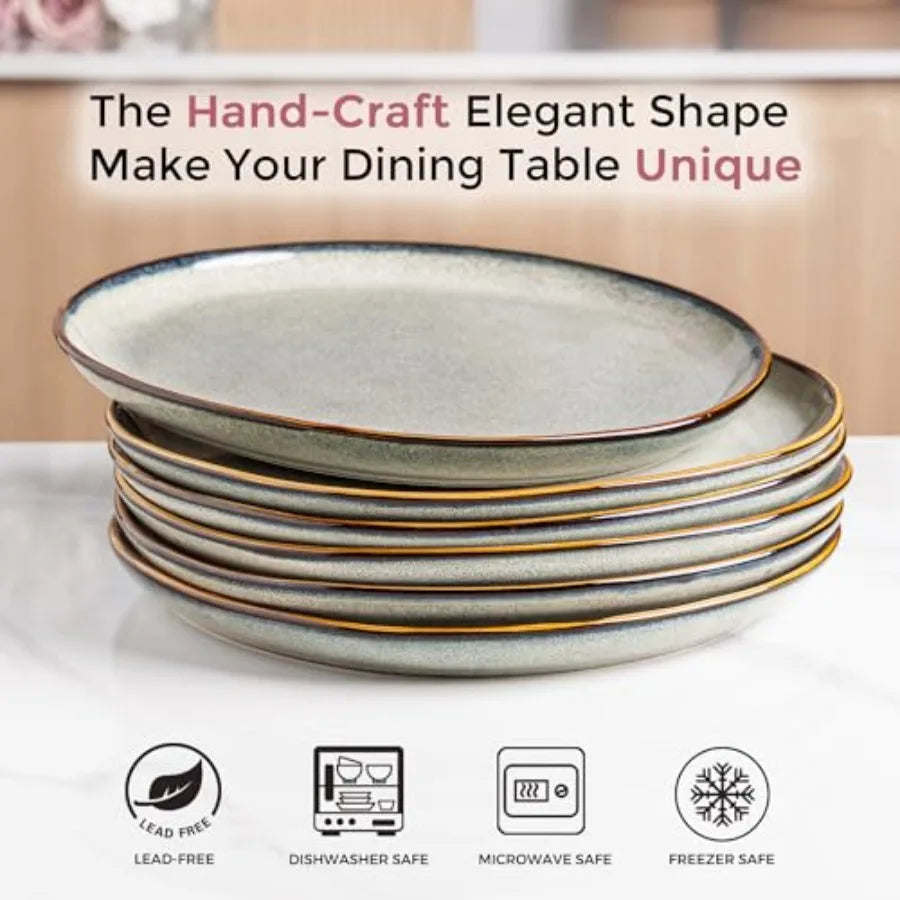 Ceramic Dinnerware Sets Handmade Reactive Glaze Stoneware Plates and Bowls for Dining Service for 8 24pc Dishwasher Microwave S