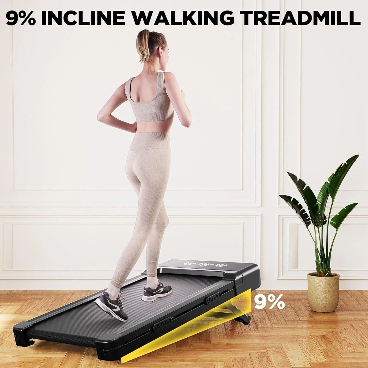 Foldable Treadmill 9% Incline 3.8mph/6kph Walking Pad for Home Treadmills LCD Screen APP Monitoring 3.0HP Motor Exercise Machine