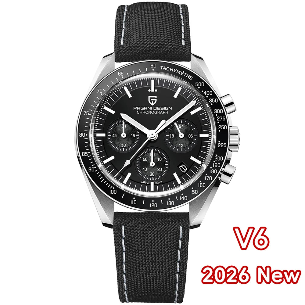 PAGANI DESIGN 2026 New Moon Men's Watches Luxury Quartz Watch For Men Sport Speed Chronograph AR Sapphire glass 100M Waterproof