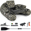Inflatable Belly Boat with Fish Ruler, Fishing Rod Holder, Pump, Storage Bag, Flippers & Adjustable Straps, Portable Backpack Fl