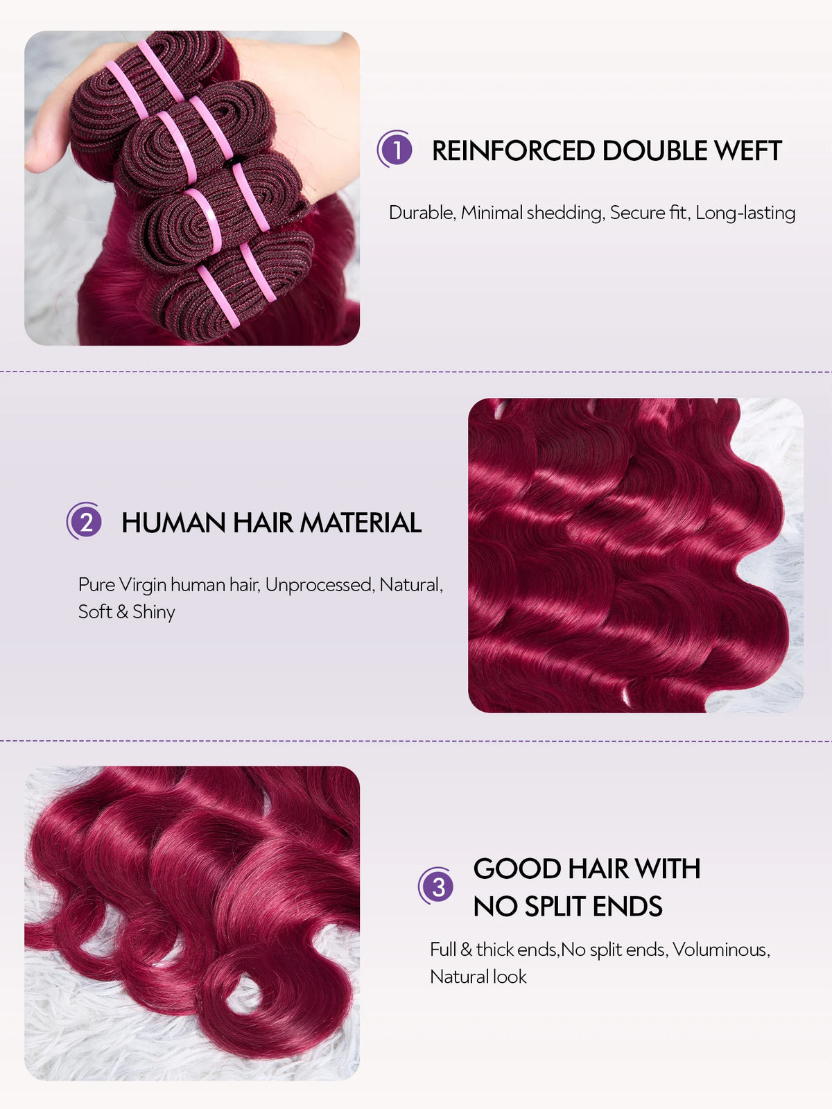 Burgundy 99j Body Wave Bundles Human Hair  Red Colored 1/3/4 PCS Bundle Deals Brazilian Hair Extension Remy Weave Bundles