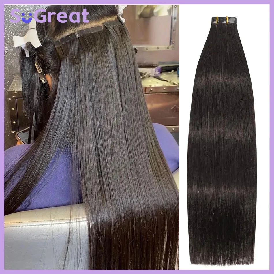 Invisible Tape In Hair Extensions Human Hair Hand Tied Tape in Hair Extensions Natural Adhesive Tape Hair Extension 20pcs/pack