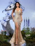 Shining Sequin Beaded Sleeveless Evening Gown For Formal Party Gala