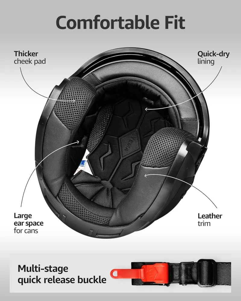 DOT Approved Open Face 3/4 Motorcycle Helmet Dual Visor Quick Release for Adults Men Women Moped Scooter Street Riding