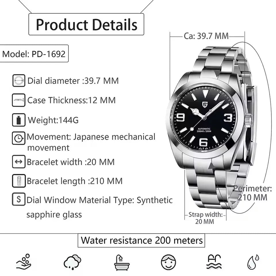 PAGANI DESIGN 40MM Air King Mechanical Automatic Watch AR Coating Sapphire Glass Stainless Steel Men Luxury Sports Watch for men