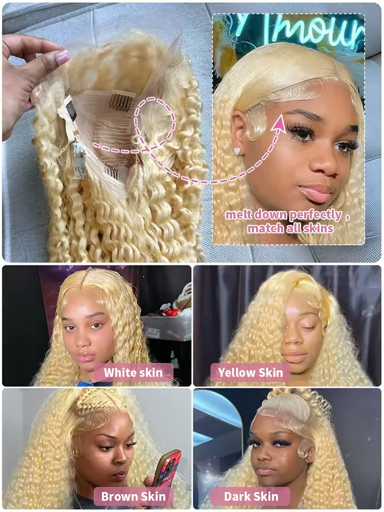 300% 613 Curly 13x6 HD Lace Frontal Wigs 40 42 Inch Loose Deep Wave Human Hair Honey Blonde Water Wave Lace Front Wigs For Women