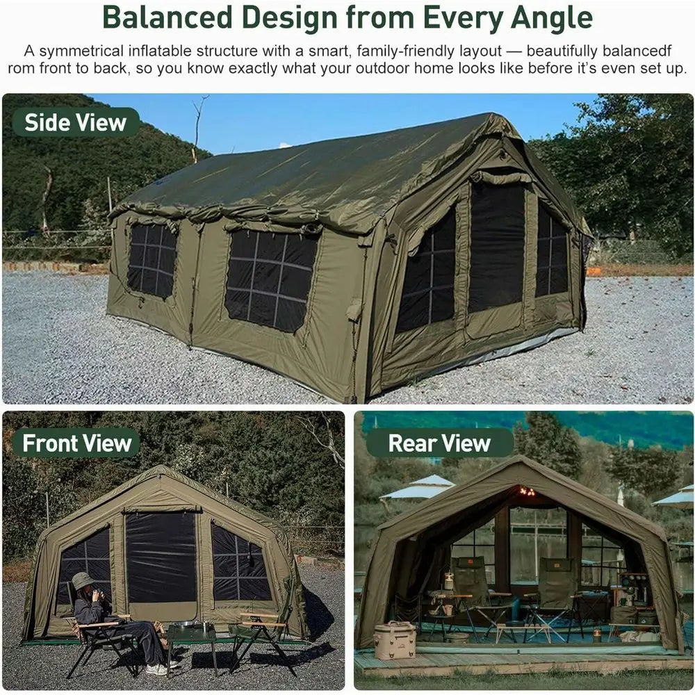 Coody Iatable Canvas Camping Tents with Stove Jack – Premium Air Beam amily Glamping Tent, Breathable Cotton Canvas, ast Setup A