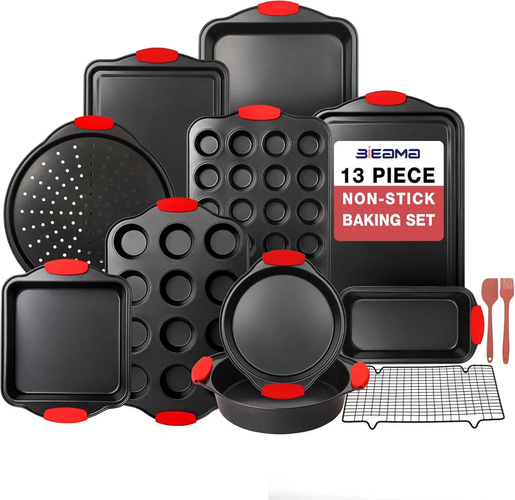 13-Piece Baking Pans Sets, Nonstick Bakeware Sets, BPA-Free Carbon Steel Stackable, Cookie Sheet