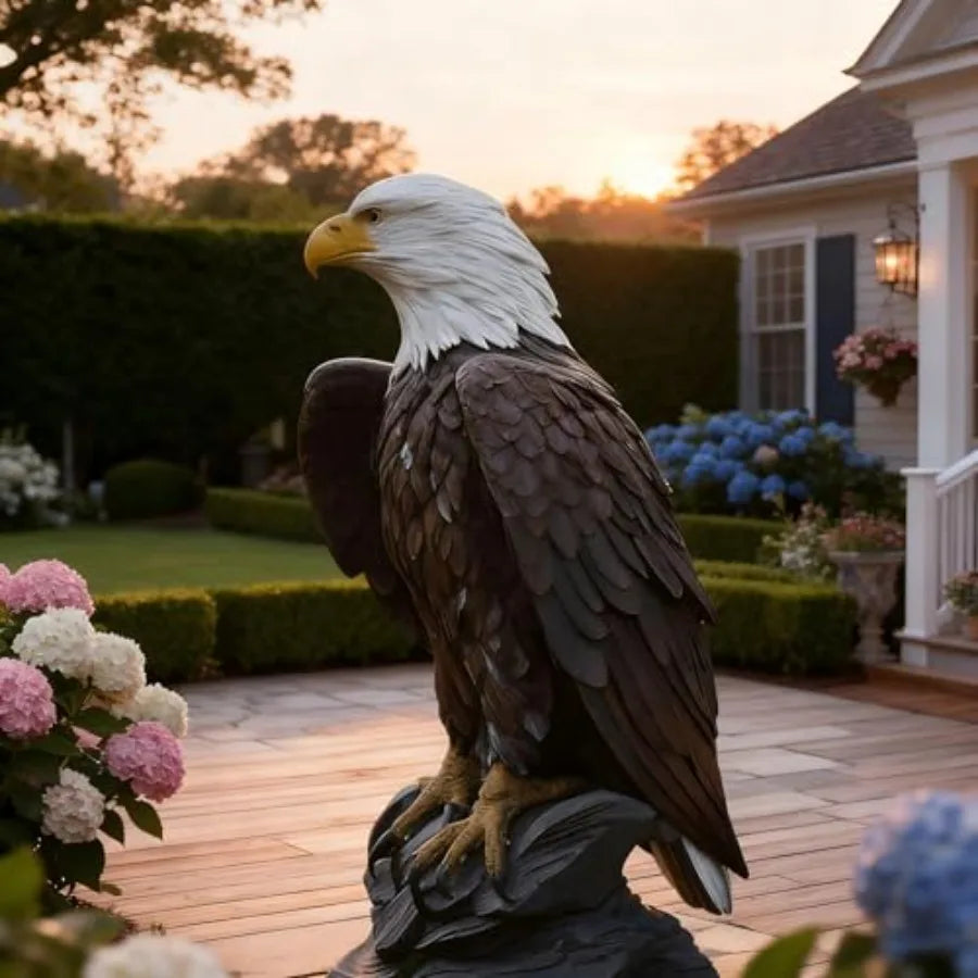 24.4 inch Large Realistic Bald Eagle Statue Outdoor Garden Decor Hand-Painted Resin Yard Art Patio Decoration Majestic Sculptur