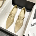 2024 Womens Fashion Pointed Lace Buckle Shoes Almond Vintage Kawaii Solid Womens Shoes Flat Bottom Casual Shallow Mouth Mary Sli