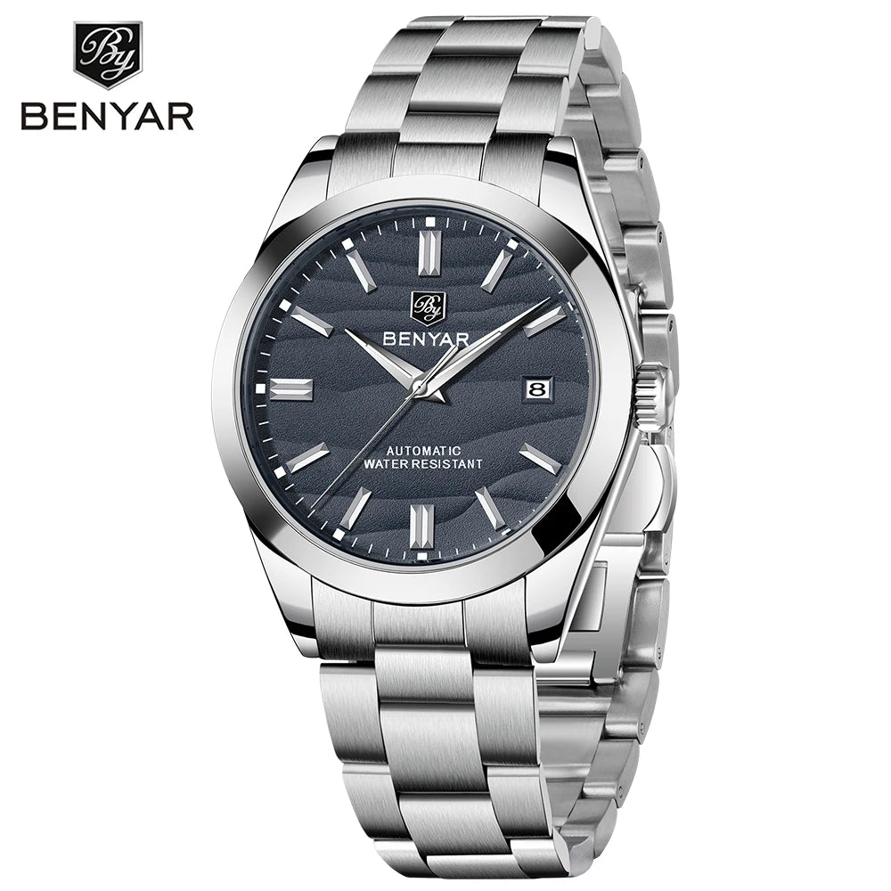 Benyar luxury brand sand particle size 40mm men's watch 316L stainless steel 5Bar waterproof men's automatic mechanical watch
