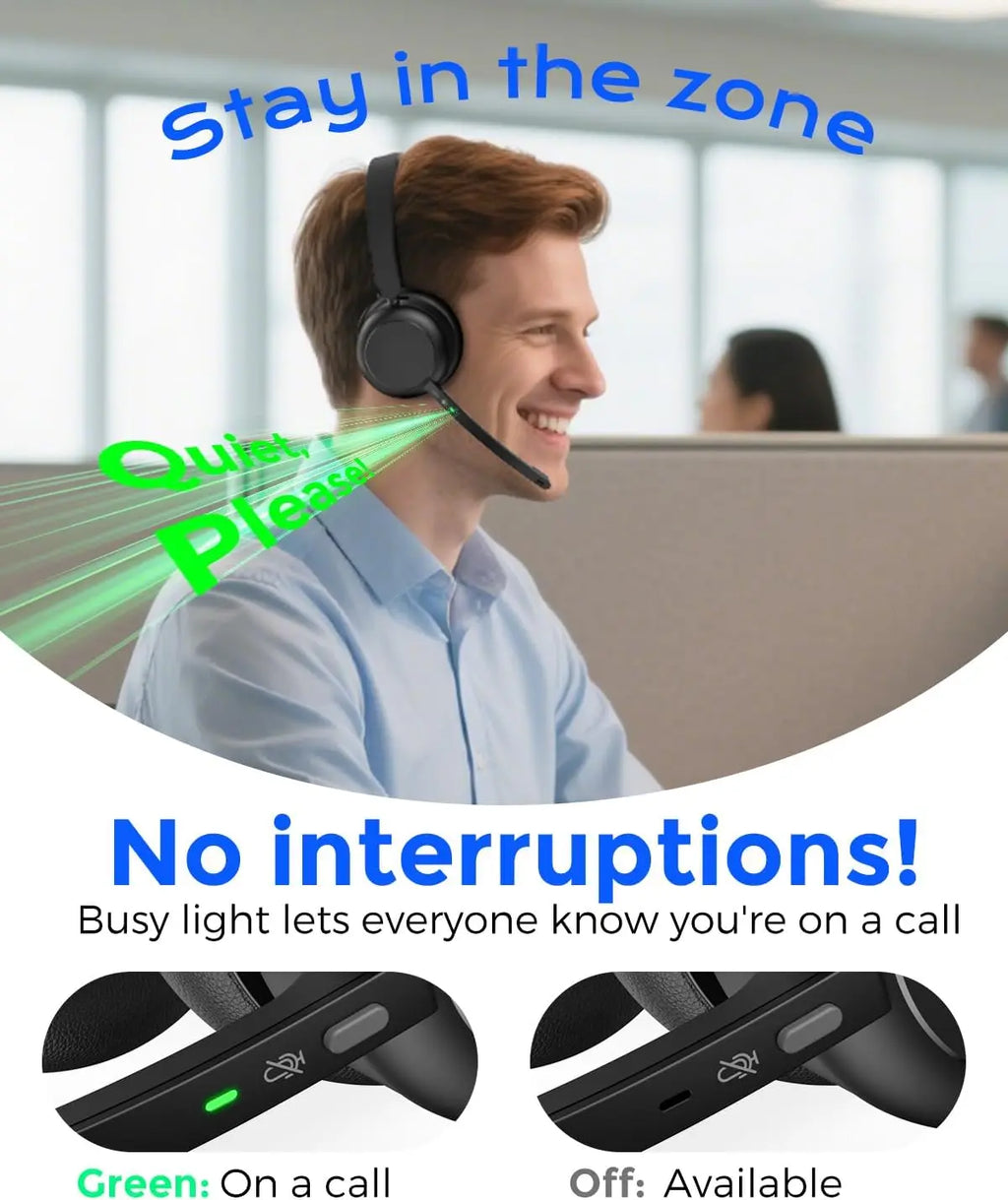 Wireless Noise Cancelling Headset with Mic, Bluetooth 5.4 & Qualcomm Adapter for Work Calls