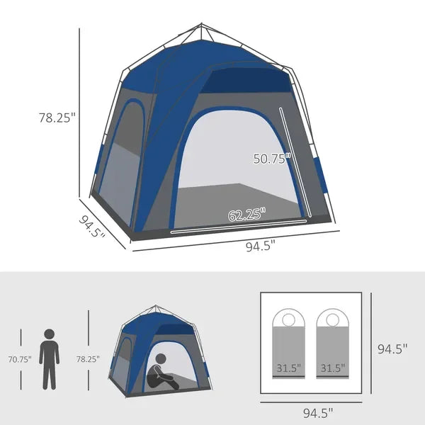 4 Person Pop Up Tent Automatic Hydraulic Quick Setup Camping Family Travel Shelter with Windows Carry Bag Included Outdoor