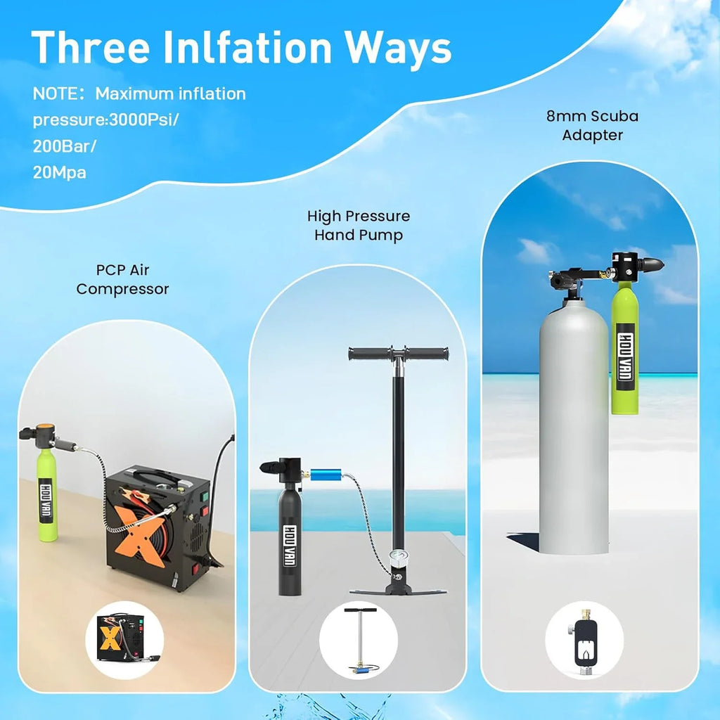HOUVAN 0.5L Mini Scuba Tank with 5-10 Minutes,Portable Oxygen Tank for Snorkeling Diving With Hand Pump Divig Gear travel