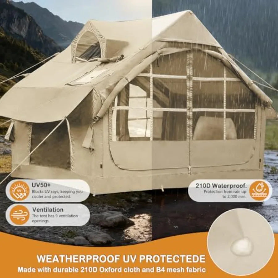 Inflatable Tents for Camping - Easy Blow Up Glamping Tent with Hand Pump Waterproof PVC Air Inflatable Tent House for Family We