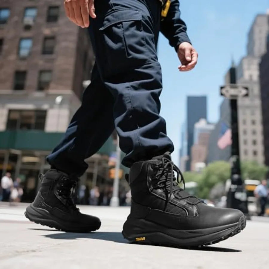 NORTIV Men's Wide Toe Box Work Military Tactical Boots Barefoot Hiking Low Drop Leather Side Zipper Motorcycle Combat Boots Pik
