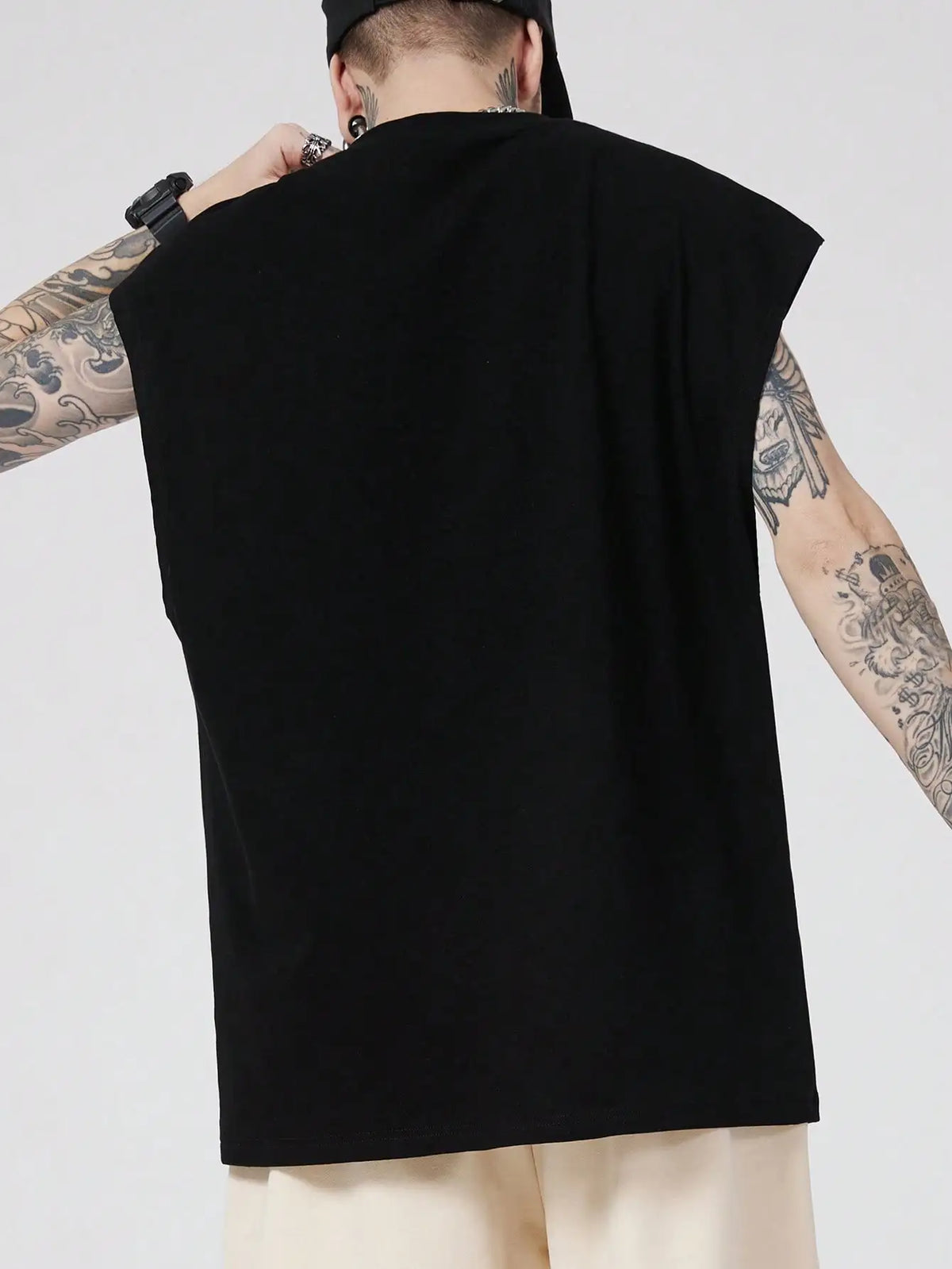 Men's Black Sleeveless Graphic Tank Top with Purple Stuffed Bear Print, Gothic Punk Style