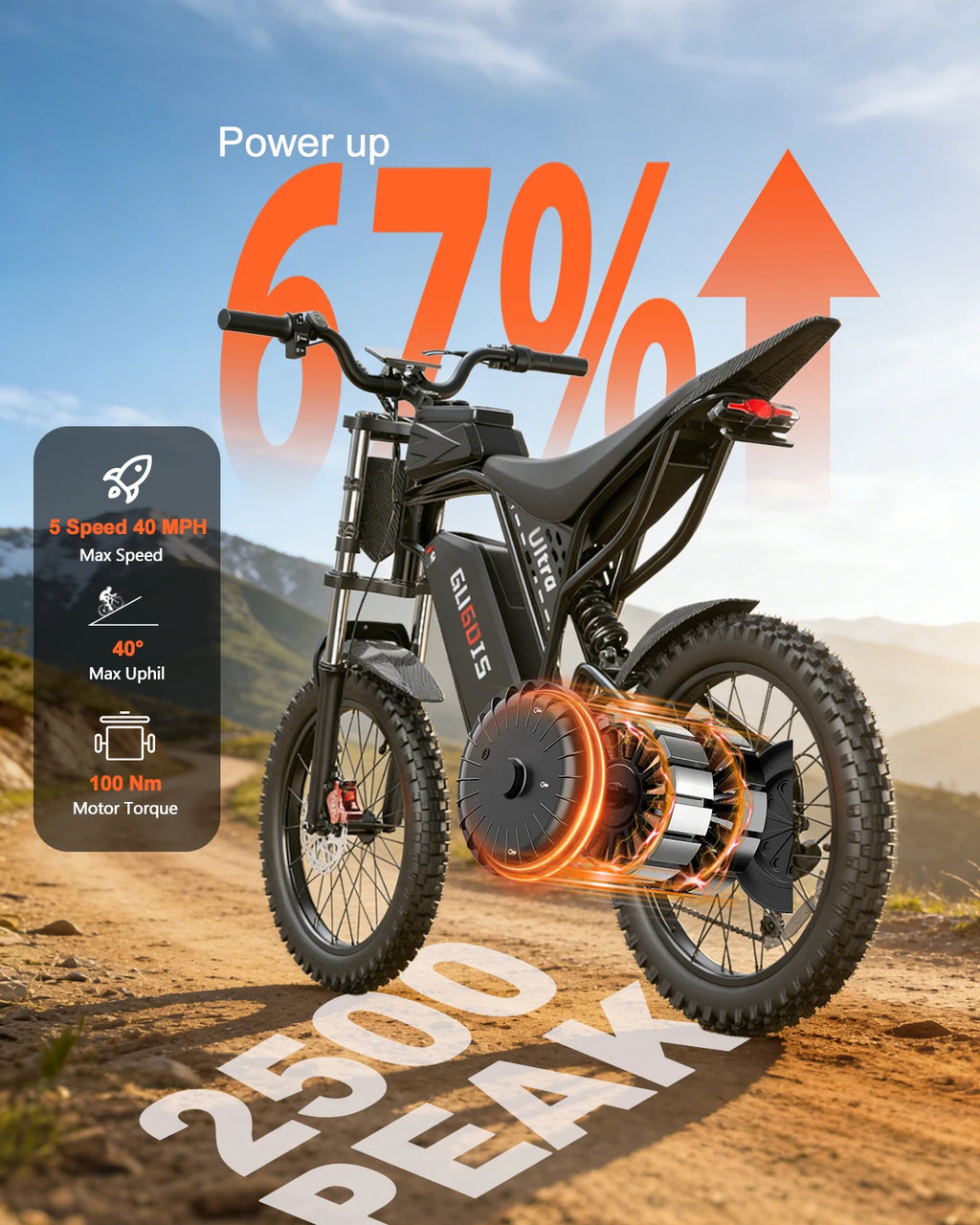 2500W Electric Dirt Bike for Adults with NFC Unlock, Alarm, 52V 25Ah Battery, 90 Miles, 40 MPH, 17x3.0" Deep Teeth Off-Road Tire