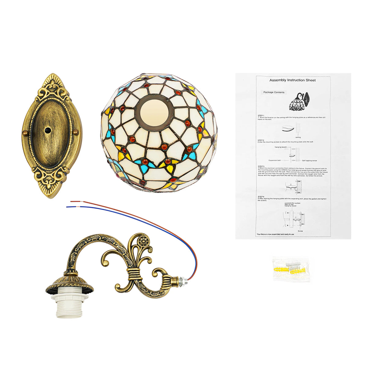 Baroque, Victorian Style Wall Lamp Made of Glass and Hardware, Burn-in Varnish for Rust-free, Indoor