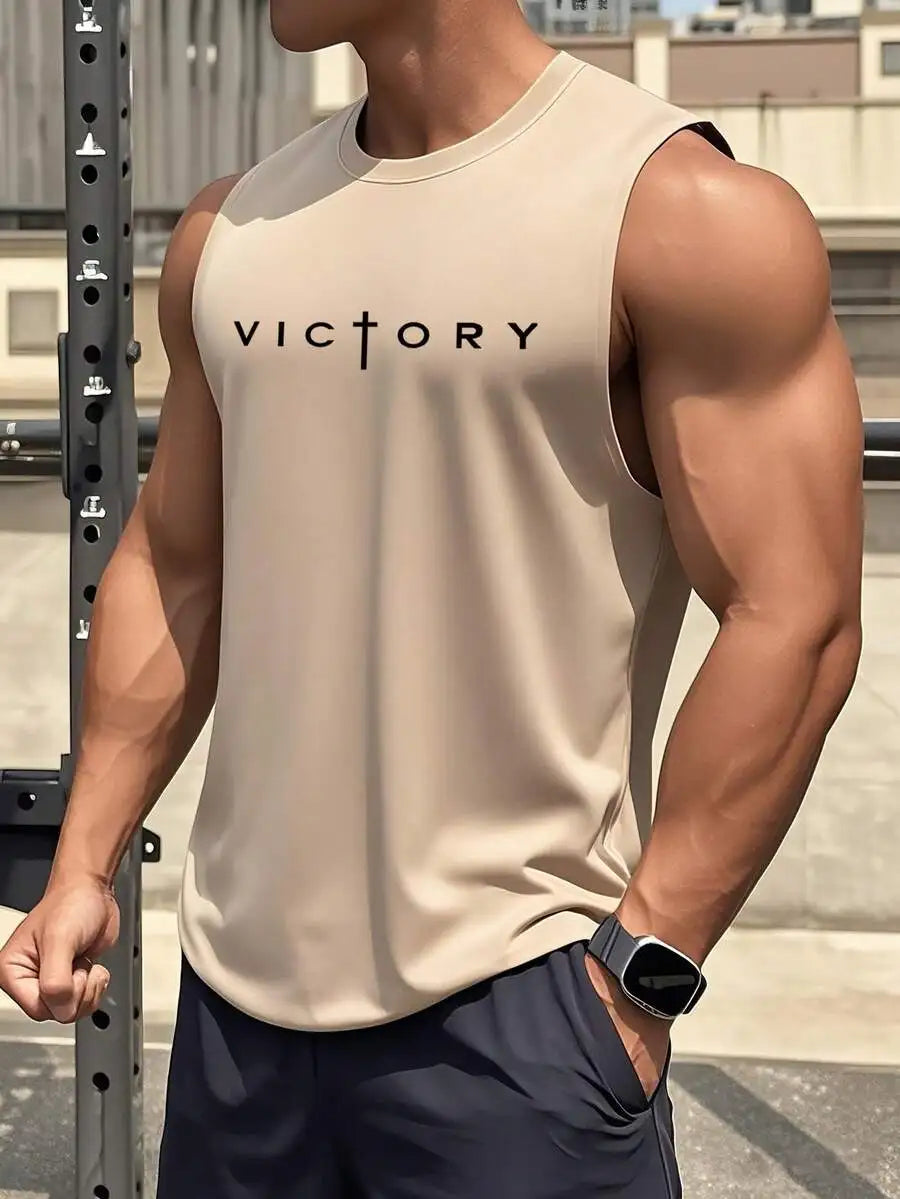 Men's Loose Fit Letter Print Tank Top, Summer Casual Sleeveless Top