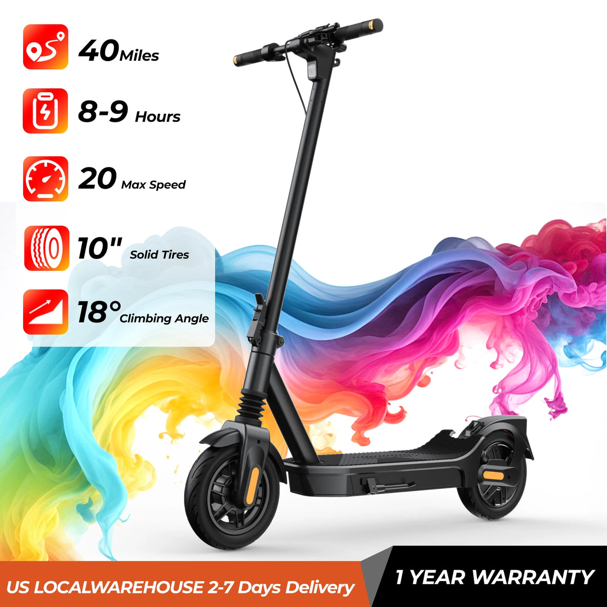 E10/8 Electric Scooter 1000/500W 20mph Max Speed 10"/8.5" Tire Folding E-Scooter 40/20miles Max Range Dual Suspension for Adult